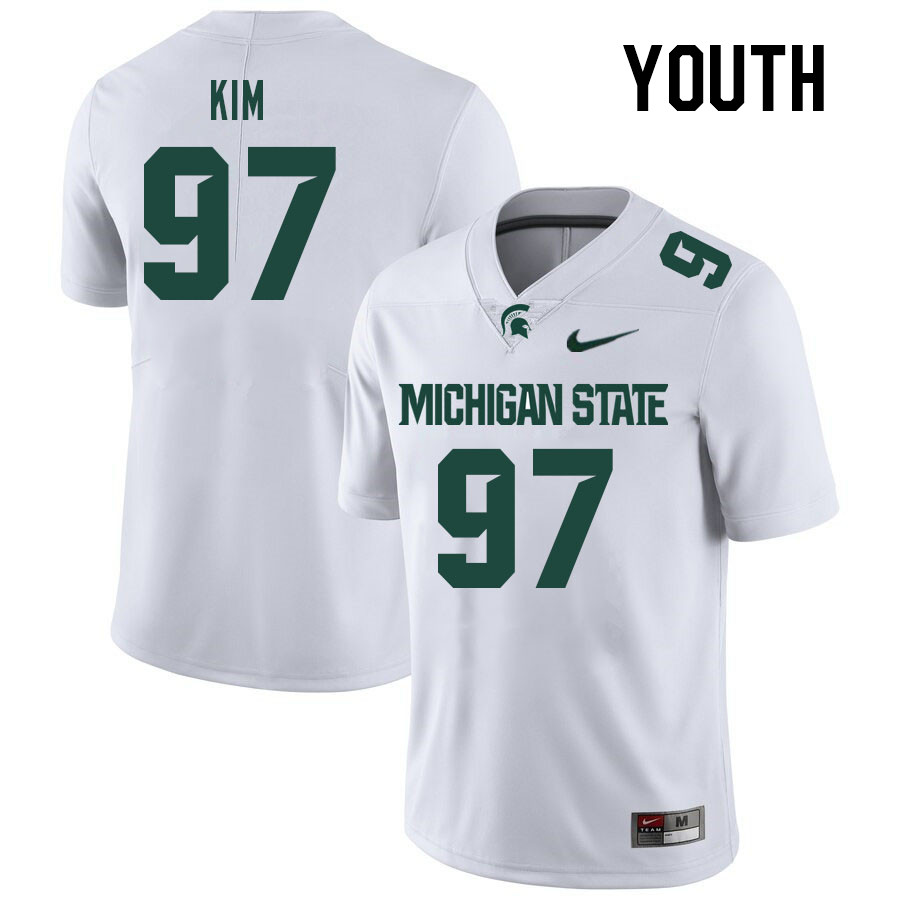 Youth #97 Jonathan Kim Michigan State Spartans College Football Jerseys Stitched Sale-White